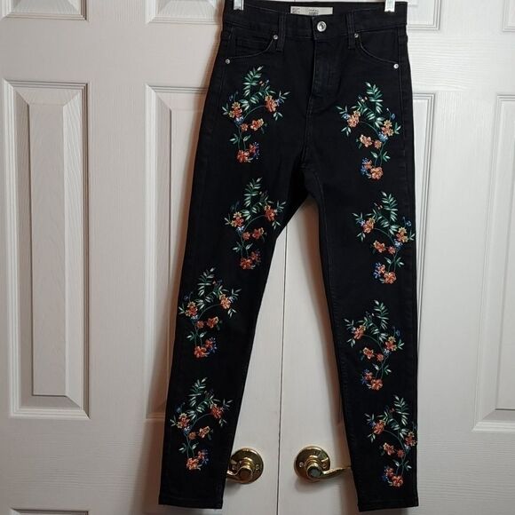 TOPSHOP Moto Jamie Embroidered Black Skinny Jeans - Picture 2 of 6